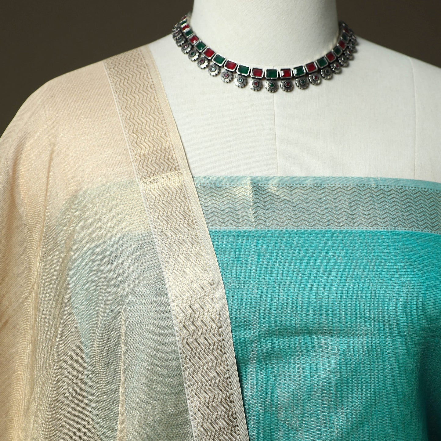 Maheshwari silk tissue zari handloom 2pc unstitched dress