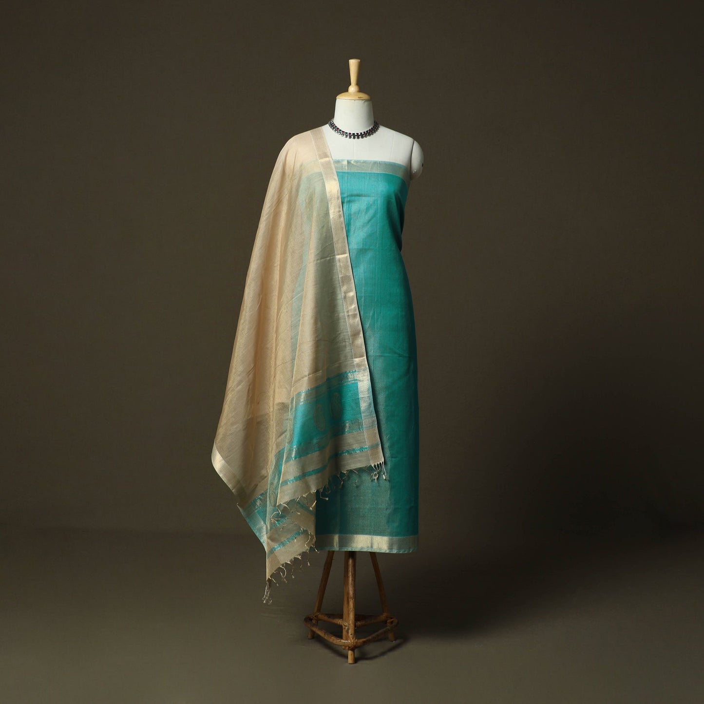 Maheshwari silk tissue zari handloom 2pc unstitched dress