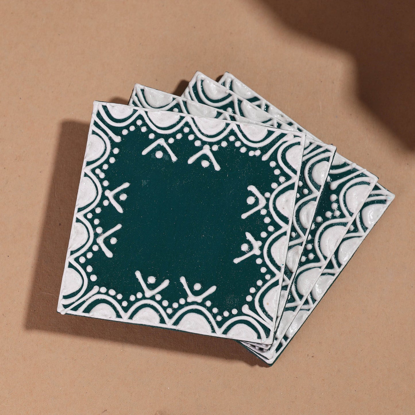  Mandana Art Handpainted Paper Mache Coasters 