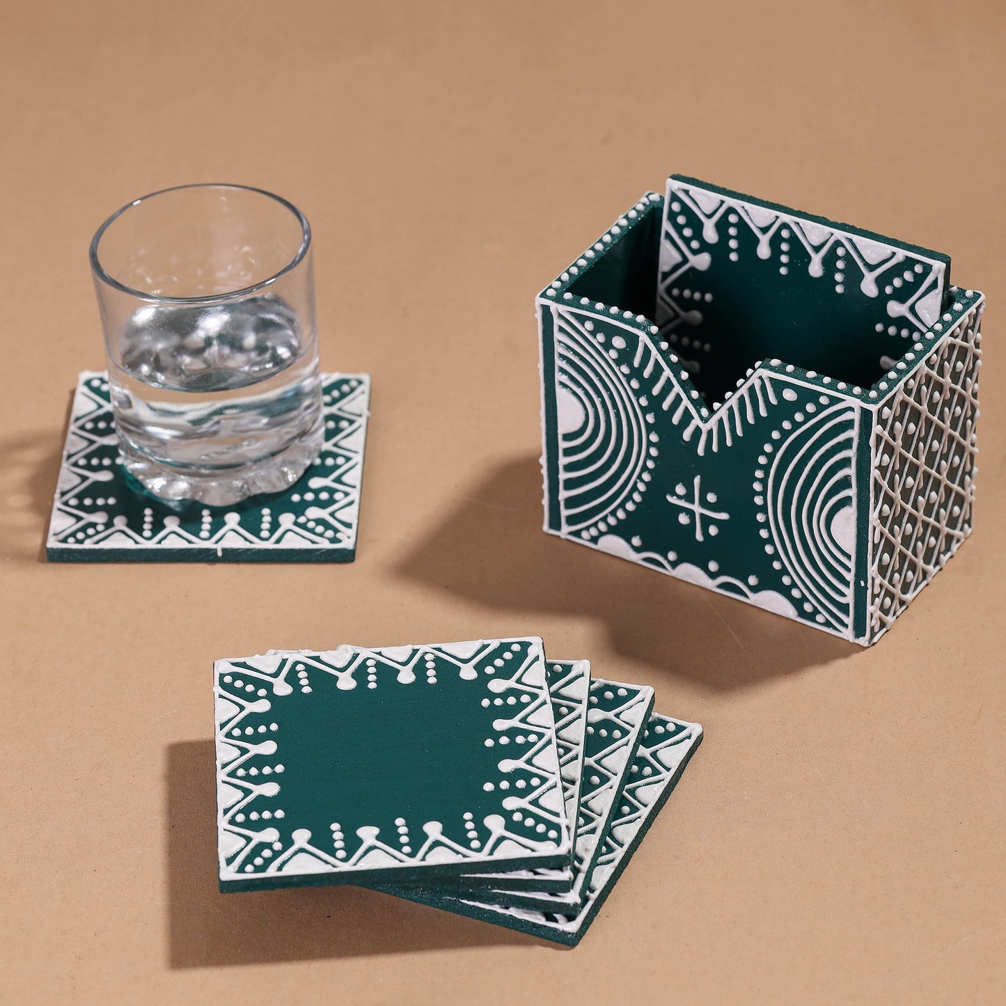  Mandana Art Handpainted Paper Mache Coasters 