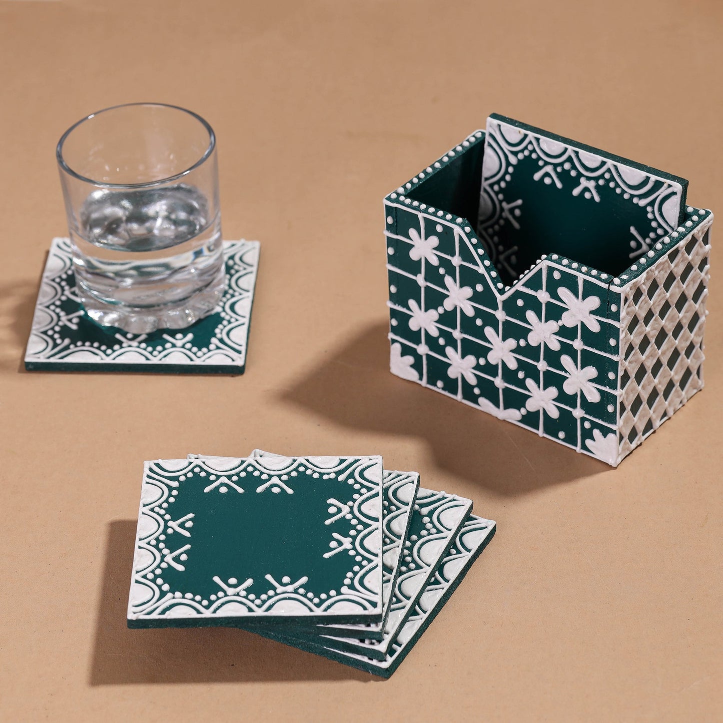  Mandana Art Handpainted Paper Mache Coasters 