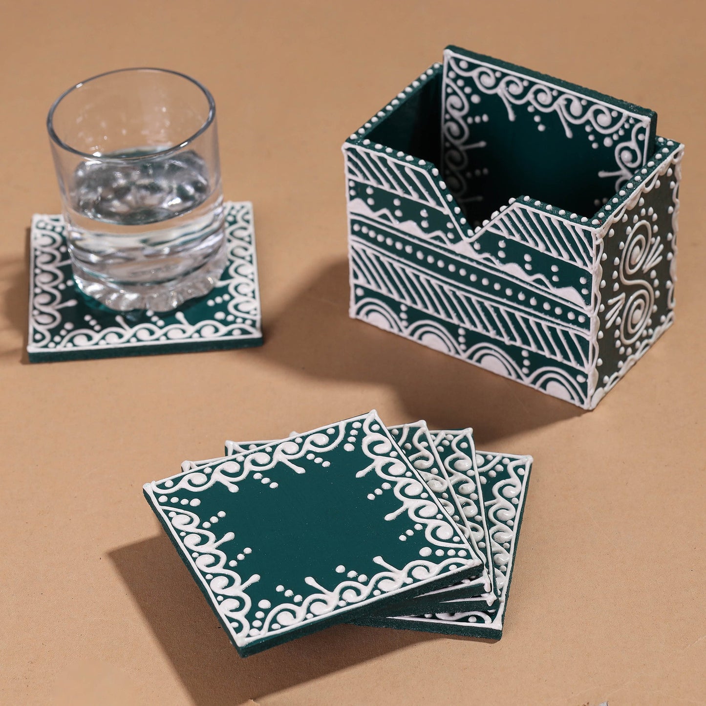  Mandana Art Handpainted Paper Mache Coasters 