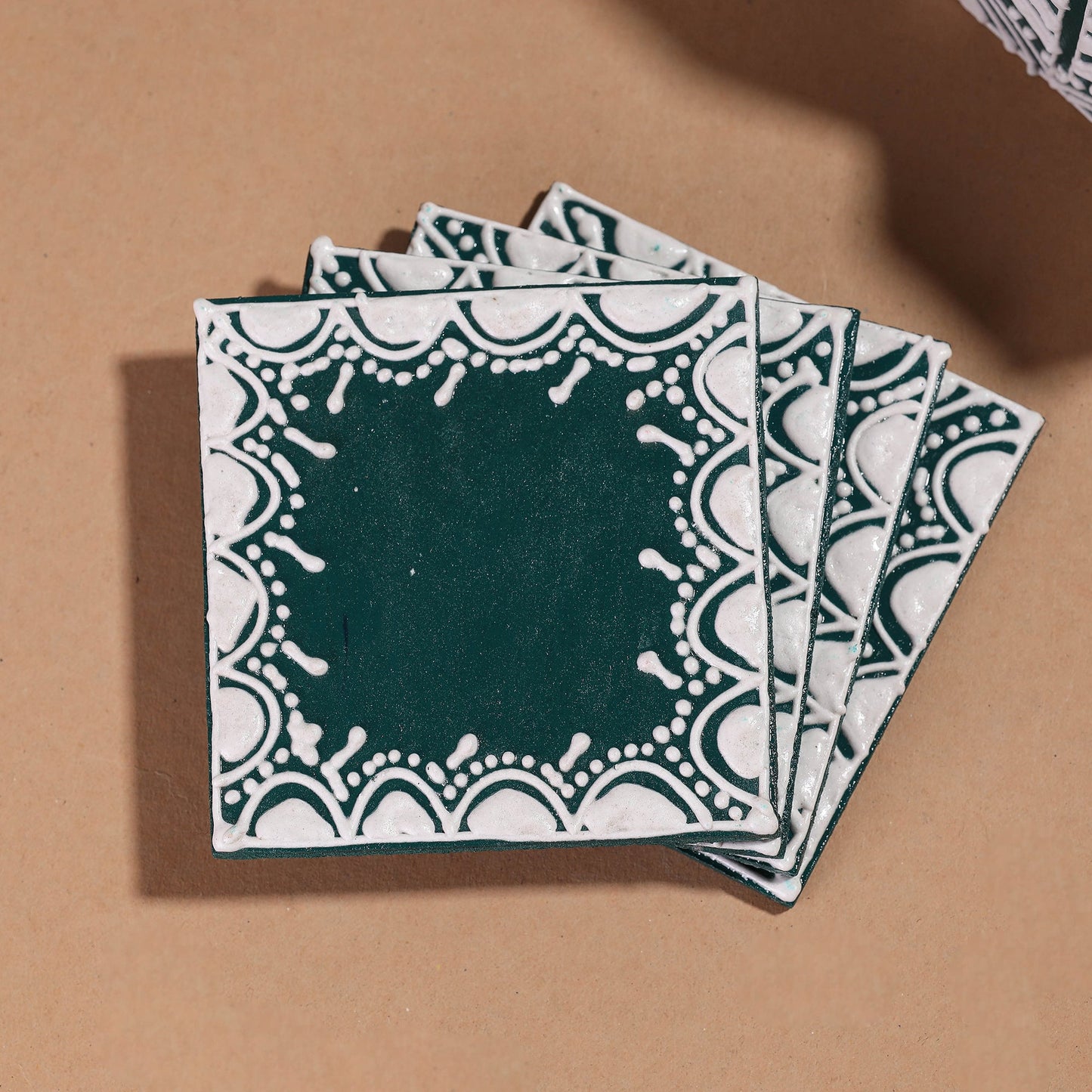  Mandana Art Handpainted Paper Mache Coasters 