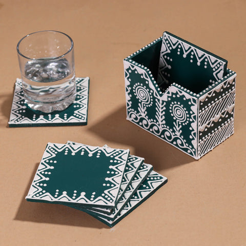  Mandana Art Handpainted Paper Mache Coasters 