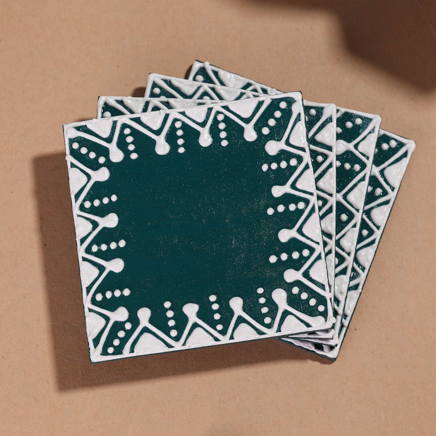  Mandana Art Handpainted Paper Mache Coasters 