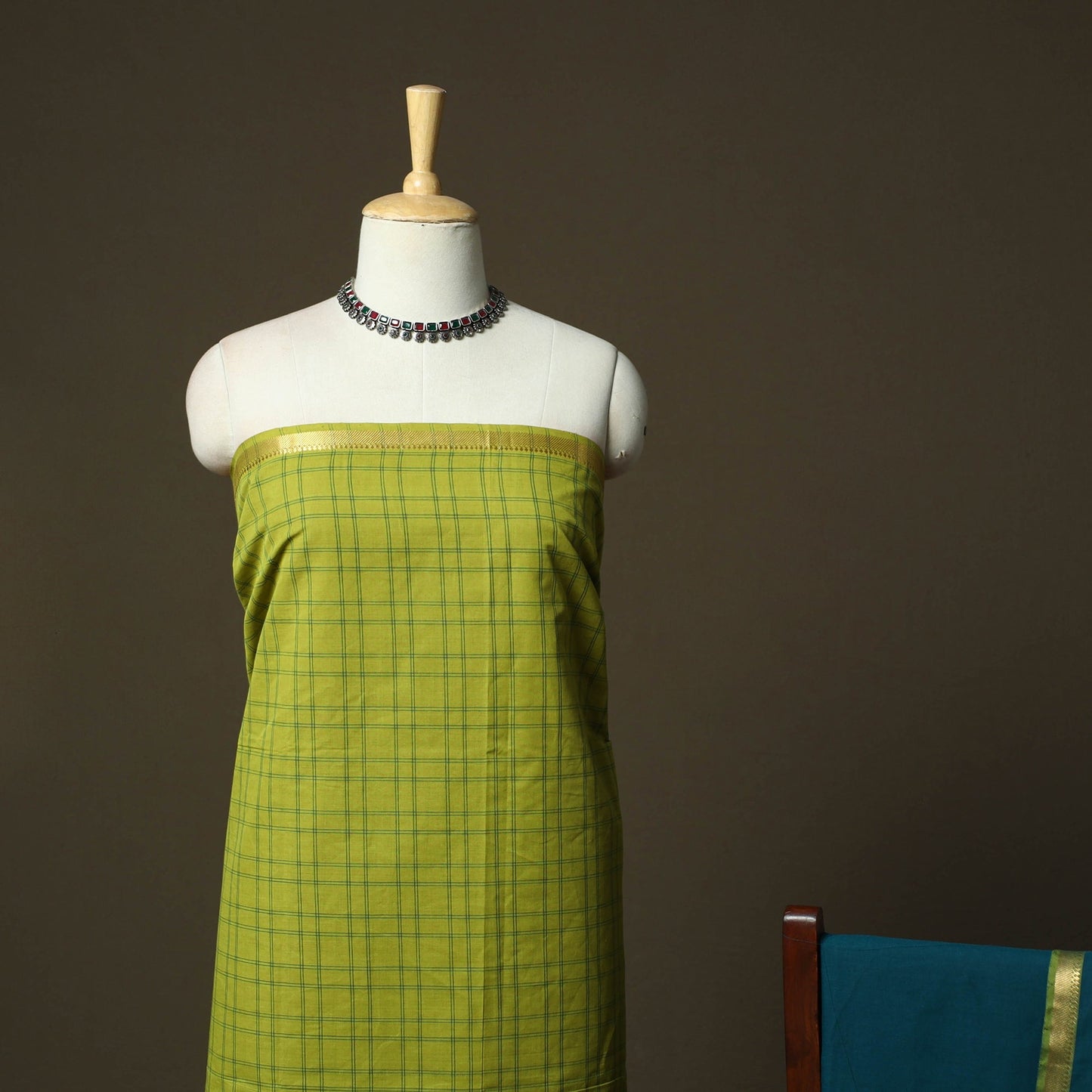 Mangalagiri cotton 3pc unstitched dress material with zari
