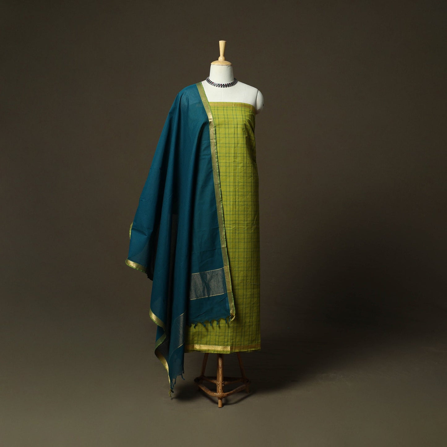 Mangalagiri cotton 3pc unstitched dress material with zari