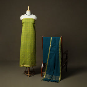 Mangalagiri cotton 3pc unstitched dress material with zari
