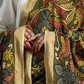 Green - mangalagiri cotton handpainted pen work kalamkari