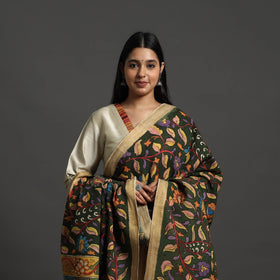 Green - mangalagiri cotton handpainted pen work kalamkari