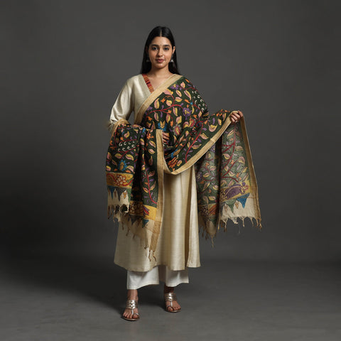 Green - mangalagiri cotton handpainted pen work kalamkari