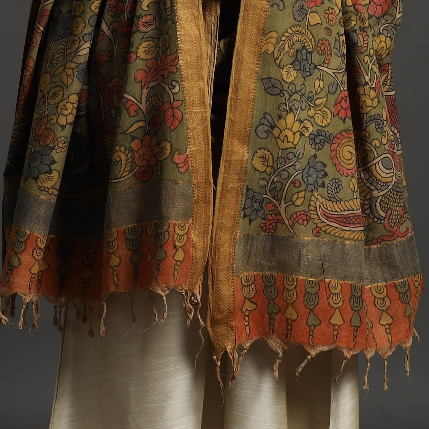 Green - mangalagiri cotton handpainted pen work kalamkari