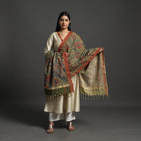 Green - mangalagiri cotton handpainted pen work kalamkari