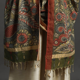 Green - mangalagiri cotton handpainted pen work kalamkari