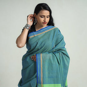 Green - Mangalagiri Godavari Muttulu Stripe Handloom Cotton Saree
