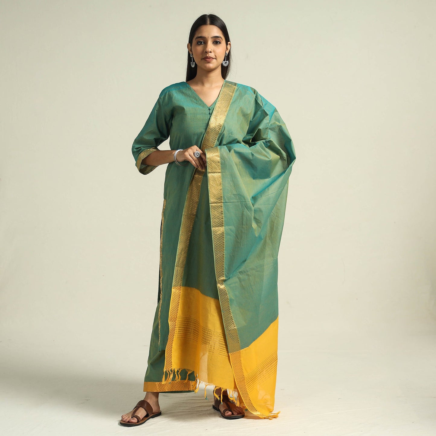 Mangalagiri Kurta with Palazzo & Dupatta Set