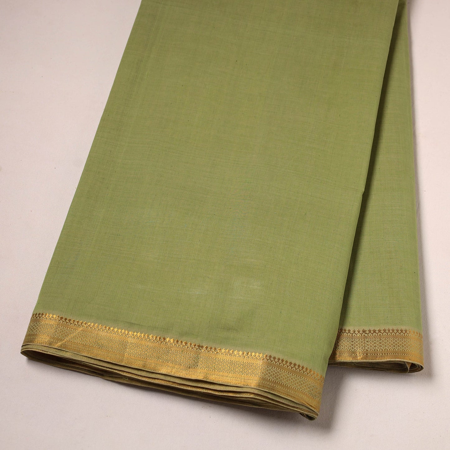 Green Mangalagiri Cotton Fabric with Zari Border 