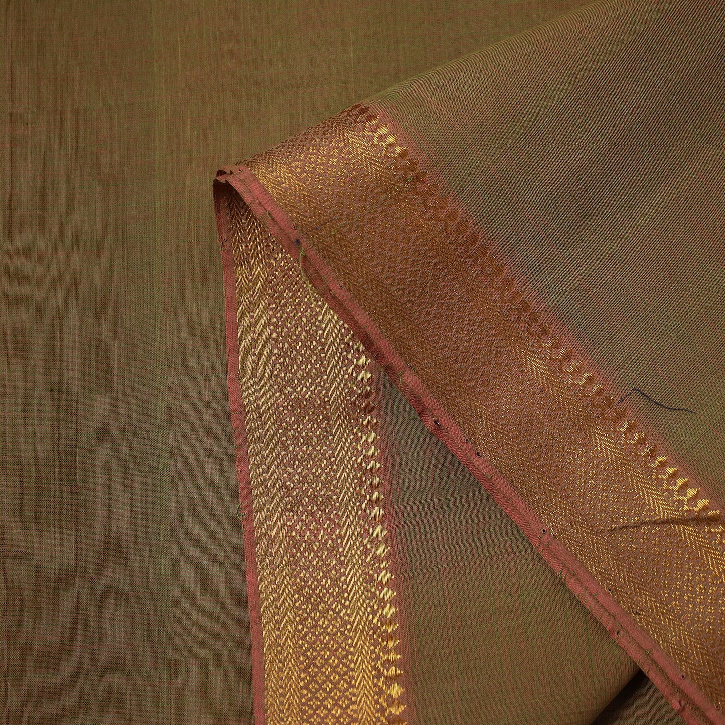Green Mangalagiri Cotton Fabric with Zari Border 