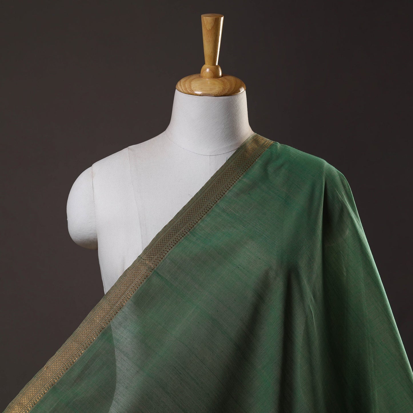 Green Mangalagiri Cotton Fabric with Zari Border 