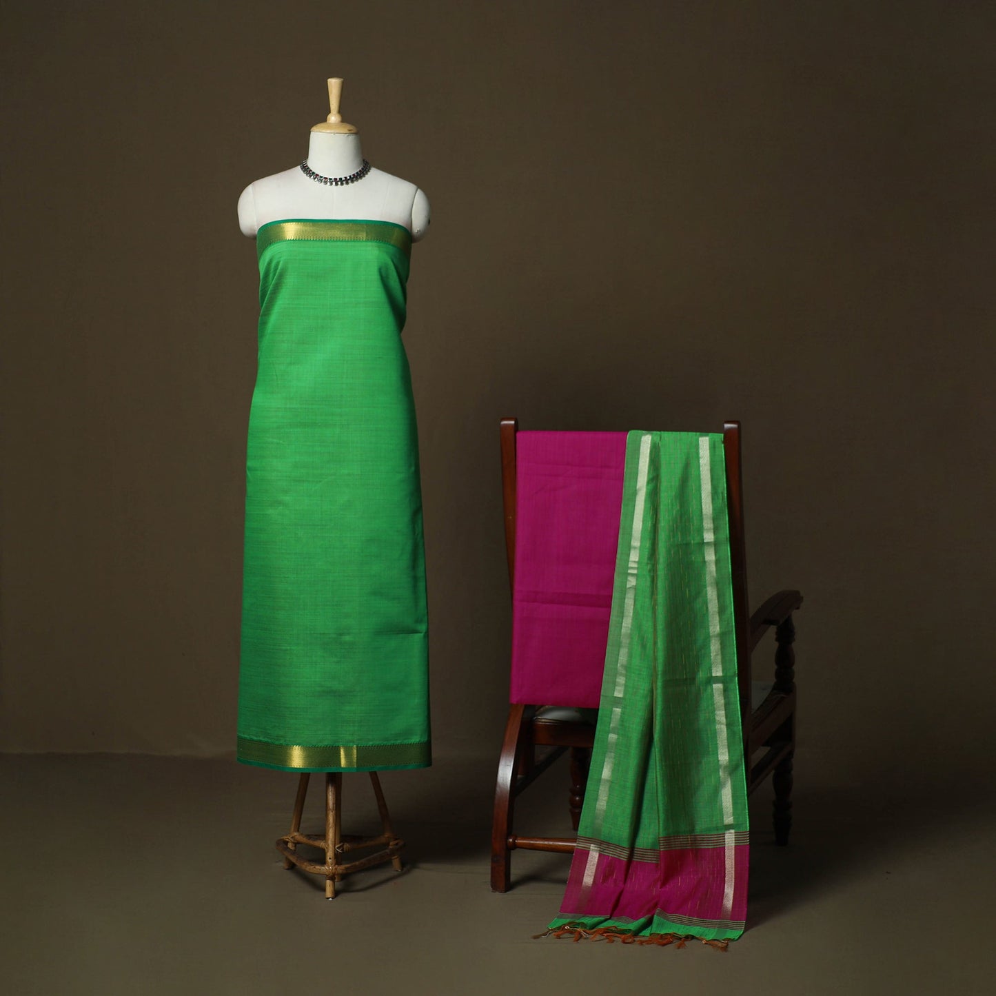 Mangalagiri silk cotton 3pc unstitched dress material
