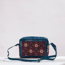  Handcrafted Kantha Embroidery Cotton & Leather Sling Bag 
