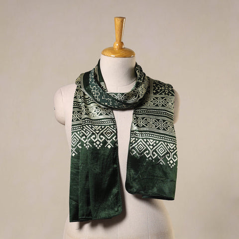 Green Mashru Silk Printed Ajrakh Stole 