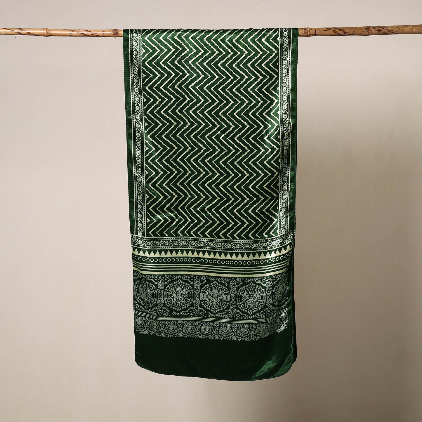 Green Mashru Silk Printed Ajrakh Stole 
