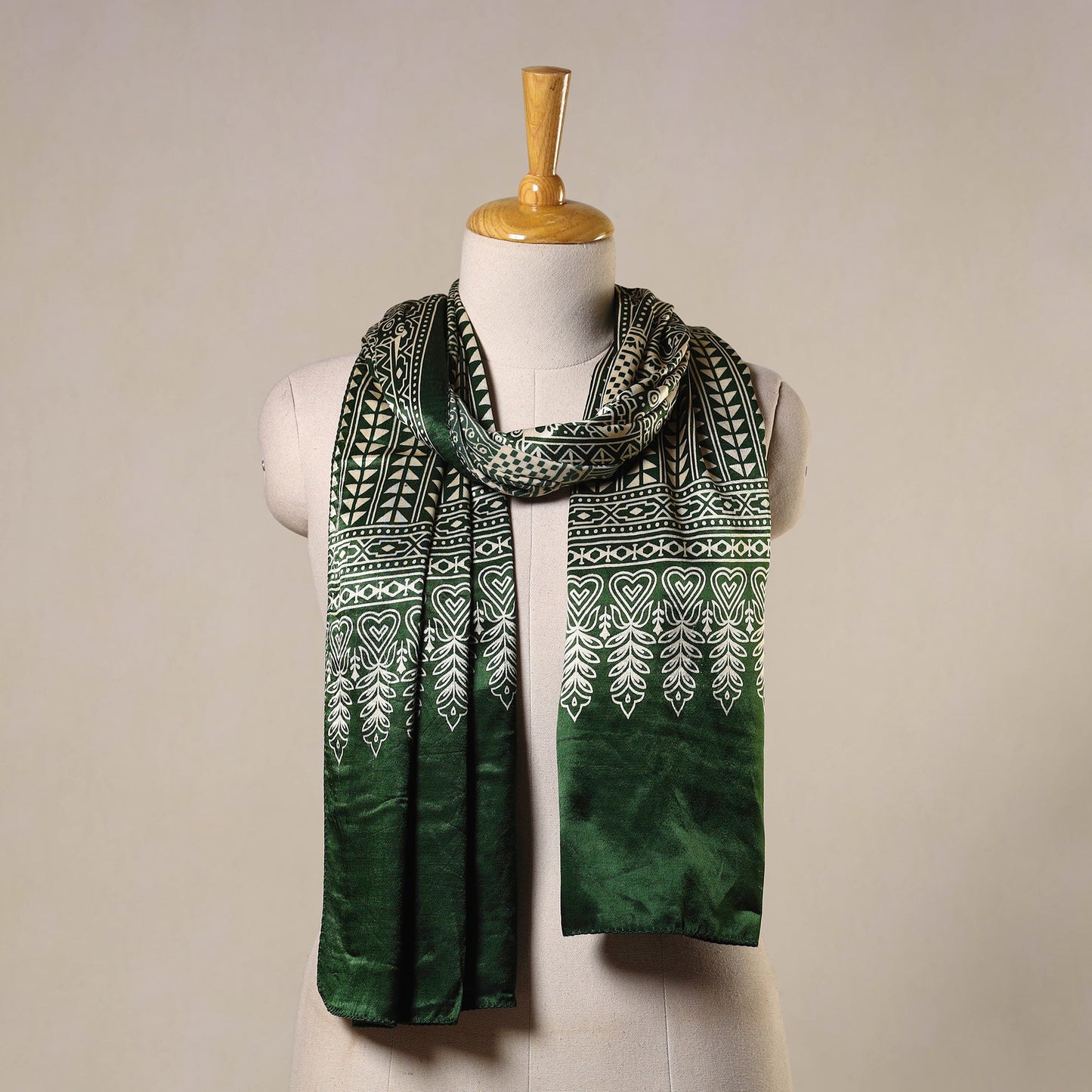 Green Mashru Silk Printed Ajrakh Stole 
