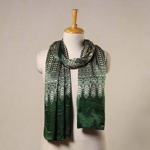Green Mashru Silk Printed Ajrakh Stole 