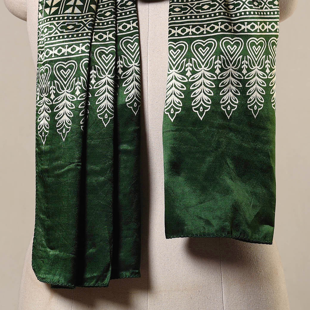 Green Mashru Silk Printed Ajrakh Stole 