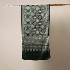 Green Mashru Silk Printed Ajrakh Stole 