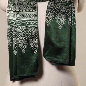 Green Mashru Silk Printed Ajrakh Stole 