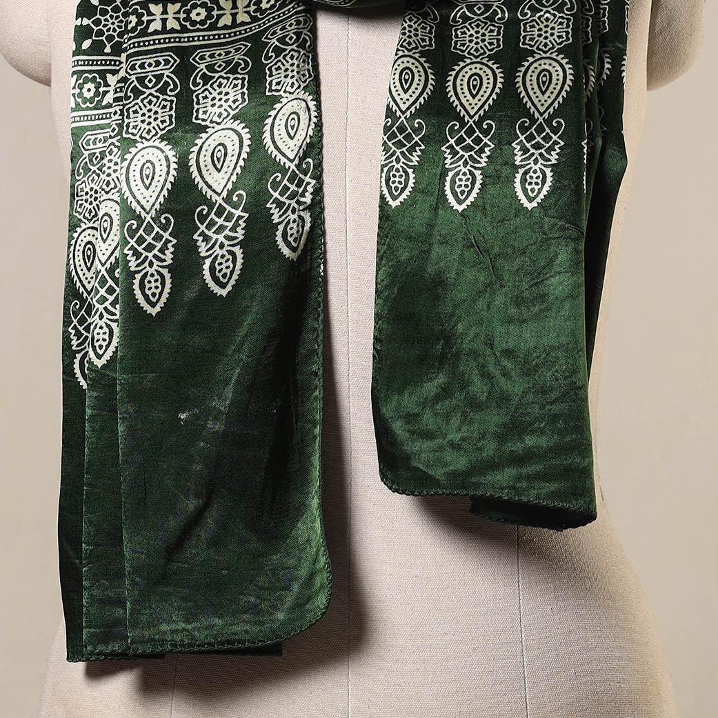 Green Mashru Silk Printed Ajrakh Stole 