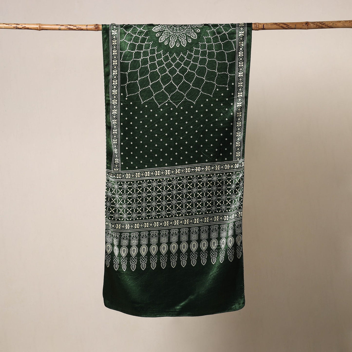 Green Mashru Silk Printed Ajrakh Stole 