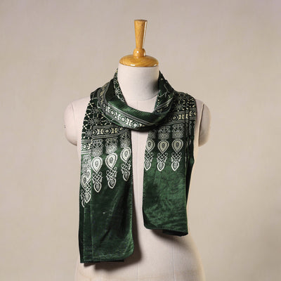 Green Mashru Silk Printed Ajrakh Stole 