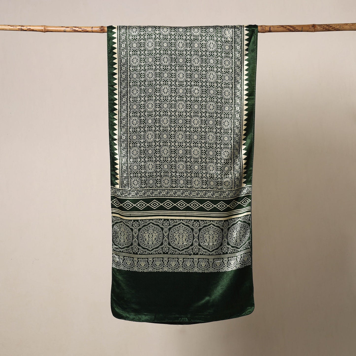 Green Mashru Silk Printed Ajrakh Stole 