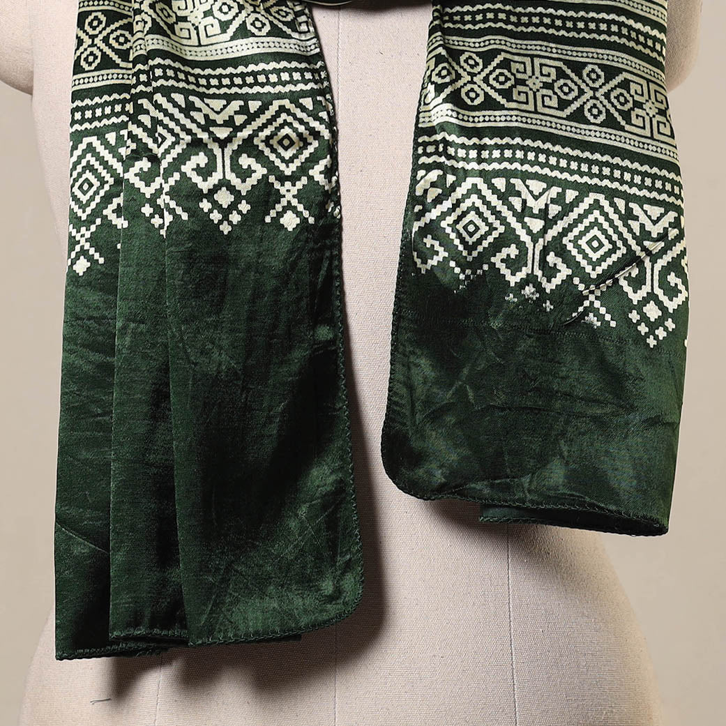 Green Mashru Silk Printed Ajrakh Stole 