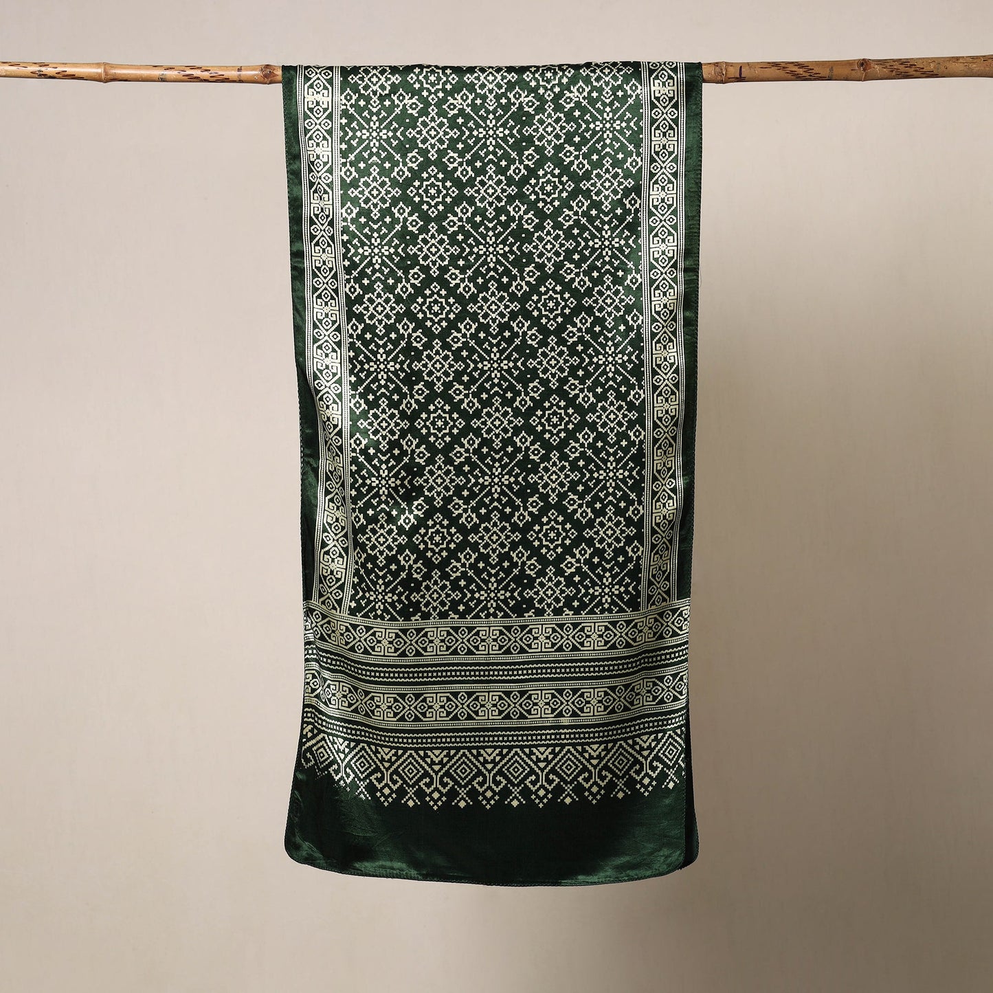 Green Mashru Silk Printed Ajrakh Stole 