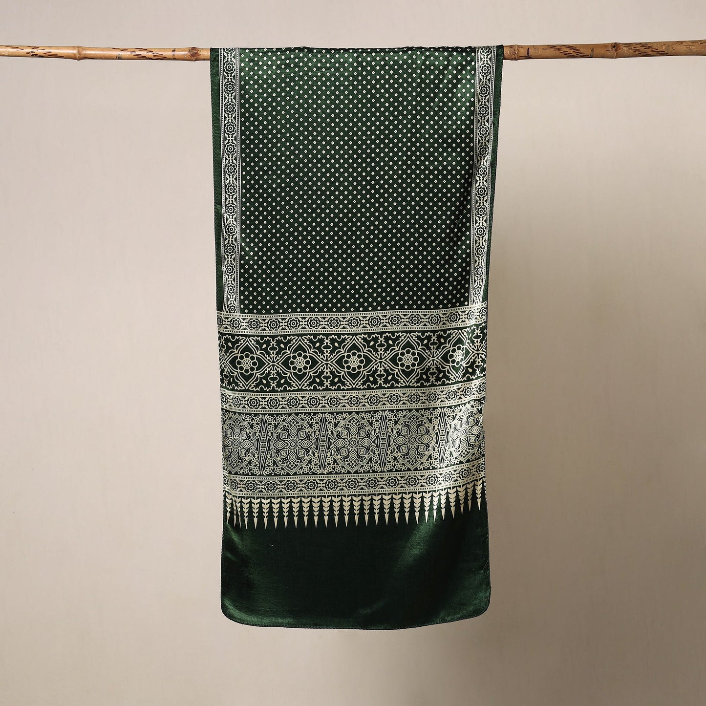 Green Mashru Silk Printed Ajrakh Stole 