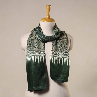 Green Mashru Silk Printed Ajrakh Stole 