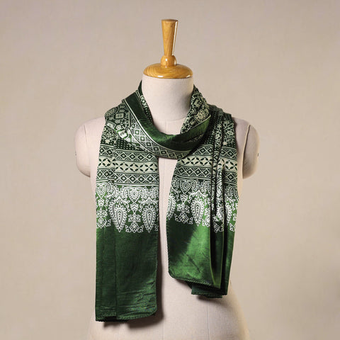 Green Mashru Silk Printed Ajrakh Stole 