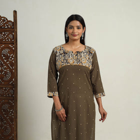 Mehfil Mosaic Cotton Brown Straight Jacquard Kurta for Women