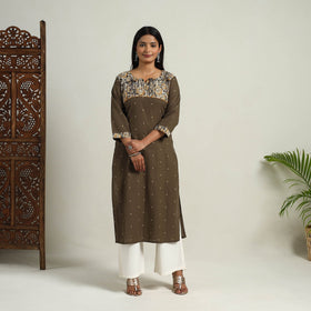 Mehfil Mosaic Cotton Brown Straight Jacquard Kurta for Women