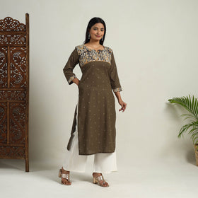 Mehfil Mosaic Cotton Brown Straight Jacquard Kurta for Women