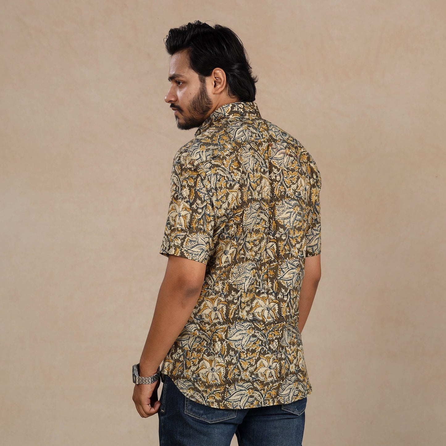 Buy Kalamkari Block Printed Cotton Men Half Sleeve Shirt Online at iTokri.com
