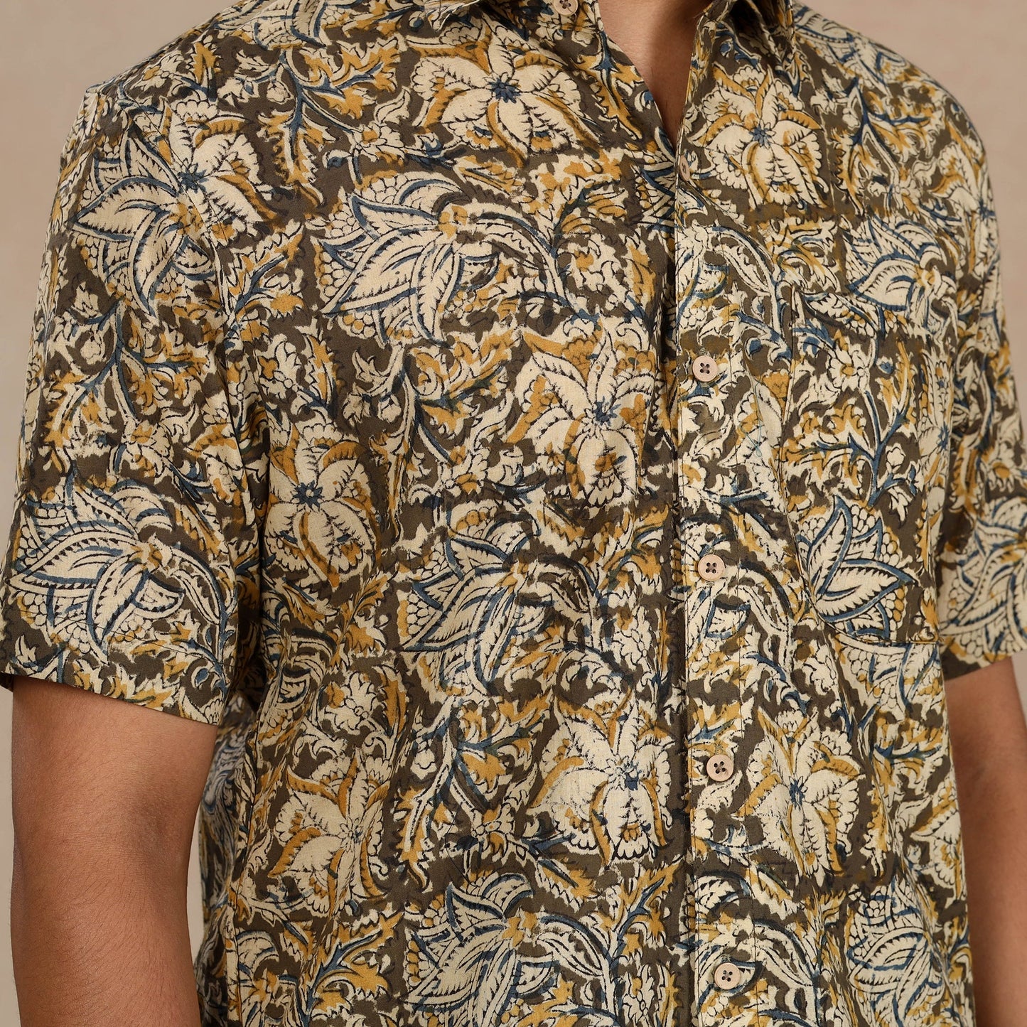 Buy Kalamkari Block Printed Cotton Men Half Sleeve Shirt Online at iTokri.com