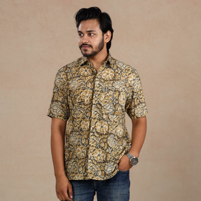 Buy Kalamkari Block Printed Cotton Men Half Sleeve Shirt Online at iTokri.com