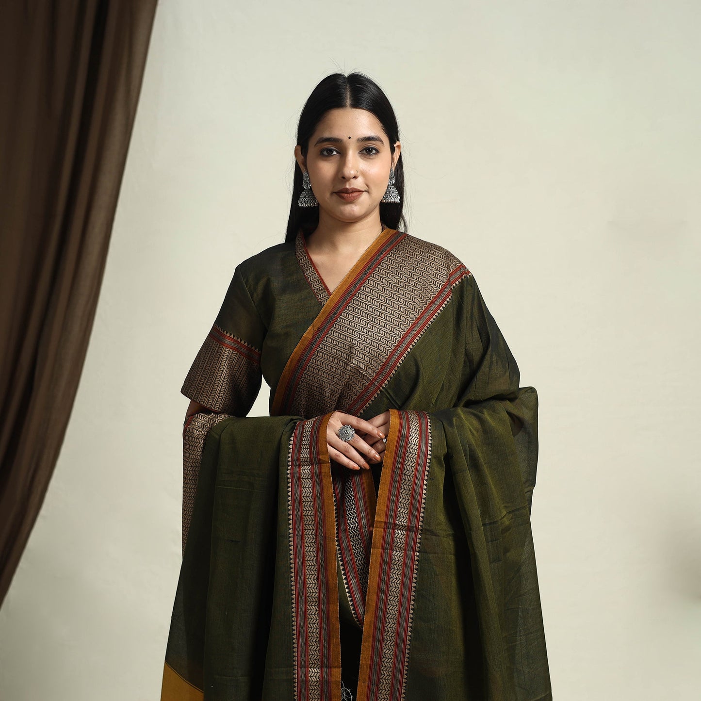 Mercerised Cotton Green Dharwad Kurta Set with Palazzo & Dupatta