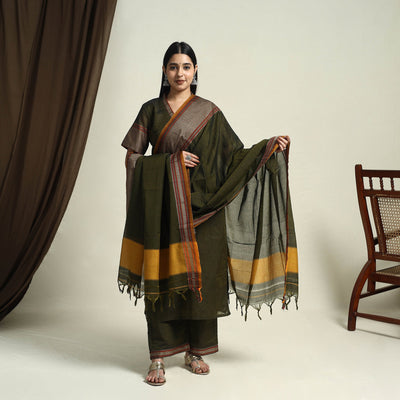 Mercerised Cotton Green Dharwad Kurta Set with Palazzo & Dupatta