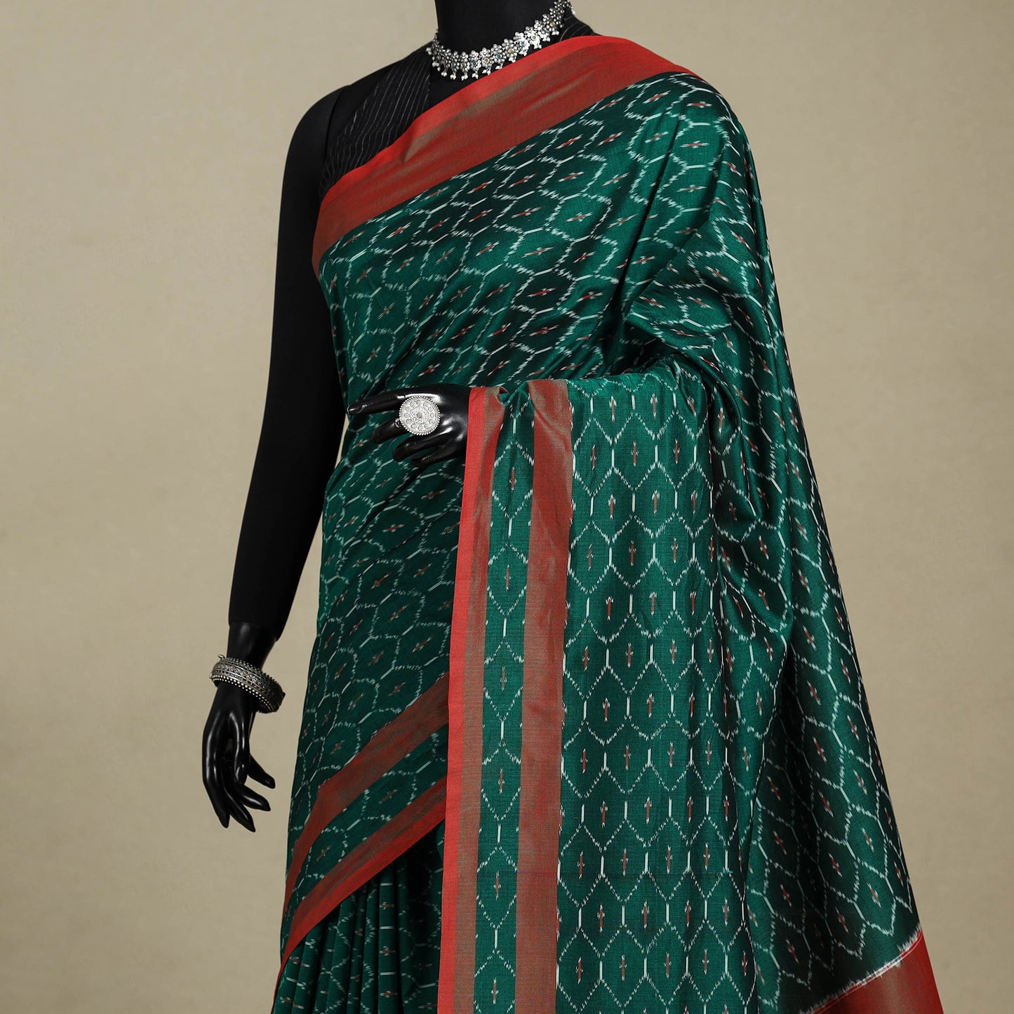 Green - mercerised cotton handloom pochampally ikat saree